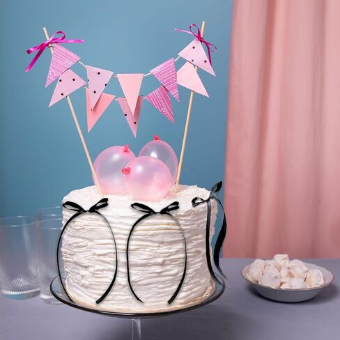 قطرات القوس السوداء العليا 11 PCS Coquette Ribbons Bowknot Cake Topper مع علامة عيد ميلاد سعيد لزخارف كعكة حفل زفاف عيد ميلاد الطفل in Kuwait