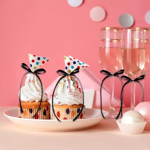 قطرات القوس السوداء العليا 11 PCS Coquette Ribbons Bowknot Cake Topper مع علامة عيد ميلاد سعيد لزخارف كعكة حفل زفاف عيد ميلاد الطفل in Kuwait