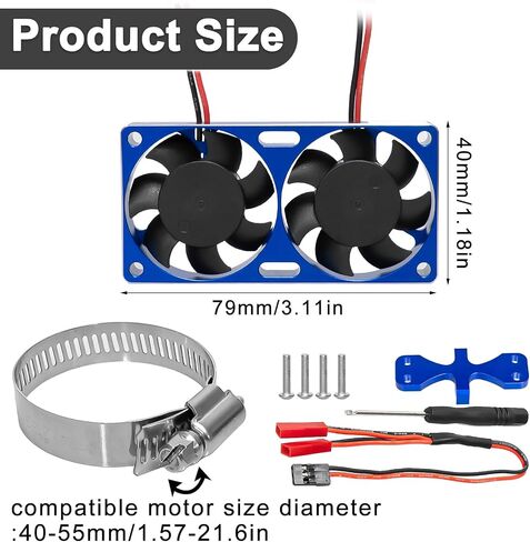 RC Cooling Fan Heat Sink Motor Cooling Dual Fan 22000 RPM with Adjustable Mount 40-50mm for 1/7 1/8 1/10 RC Crawler Car 4284 4985 1717 Motor Heat Sink in Saudi Arabia