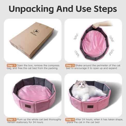 Cat Bed Kitten Bed, Washable Round Cat Beds for Indoor Cats, Super Soft Faux Rabbit Fur Small Kitten Bed for Puppy and kitten, Fluffy Inner Mat Filling Memory Foam with Anti-Slip Bottom (Gray) in Kuwait