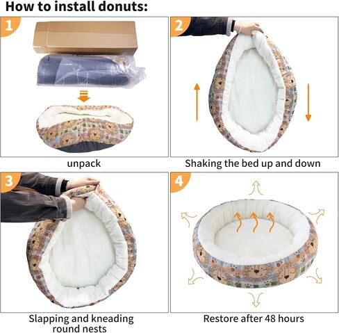 Circular Calming Dog & Cat Bed Anti-Anxiety Washable with Anti Slip Backing Donut Cuddler with Cute Jacquard Patterns for Cat and Small Puppy (XS-20in, Sunflower) in Saudi Arabia