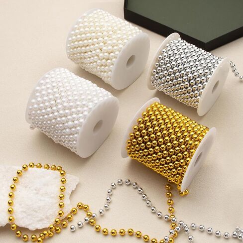 8mm Pearl Garland, 33 Feet Faux Pearl Garland Spool Roll for Wedding Centerpiece Backdrop Christmas Tree and Flowers Decoration DIY Craft (White) in Kuwait