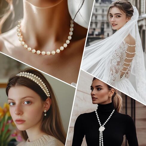 8mm Pearl Garland, 33 Feet Faux Pearl Garland Spool Roll for Wedding Centerpiece Backdrop Christmas Tree and Flowers Decoration DIY Craft (White) in Kuwait