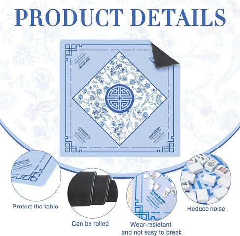 22 x 22 Inch Mini Mahjong Mat with Rules for Travel Set Chinoiserie Non-Slip Noise Reduction Game Mat Multi Purpose Game Table Cover for Mahjong Card Board Tile Games in Saudi Arabia