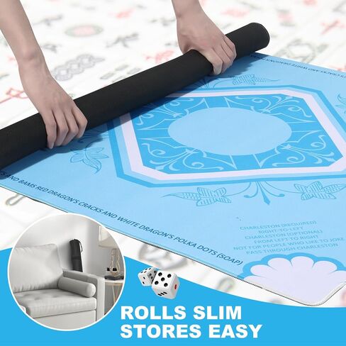 Mahjong Mat ، هدية لجميع عشاق Mahjong ، سميك من الضوضاء المقاومة للضوضاء غير القابلة للماء مع حقيبة حمل سوداء ، مناسبة ل Mahjong ، Solitaire ، ألعاب الطاولة ، ألعاب Dominoes (الأزرق الفاتح) in Kuwait