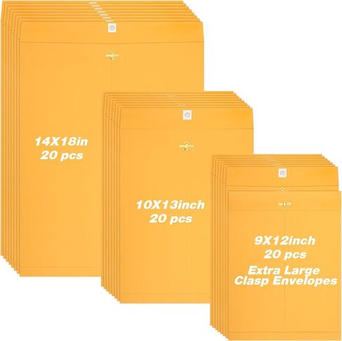 60 PCS 3 أحجام مظاريف قفل مراسلة كبيرة 14 × 18 ، 10 × 13 ، 9 × 12 مغلف مانيلا Jumbo Kraft مع إغلاق المشبك للخصوصية لضمان تخزين المستندات البريدية أعمال in Saudi Arabia