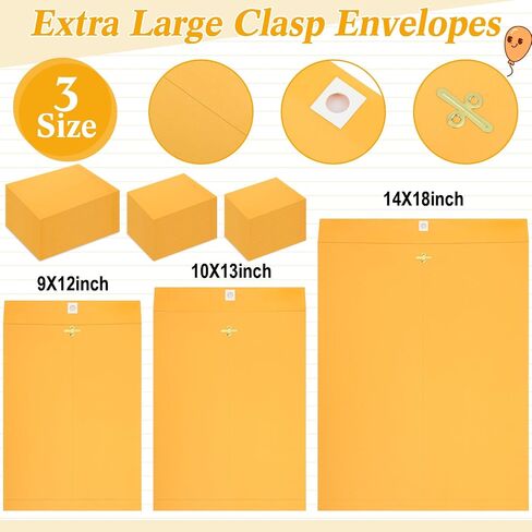 60 PCS 3 أحجام مظاريف قفل مراسلة كبيرة 14 × 18 ، 10 × 13 ، 9 × 12 مغلف مانيلا Jumbo Kraft مع إغلاق المشبك للخصوصية لضمان تخزين المستندات البريدية أعمال in Saudi Arabia