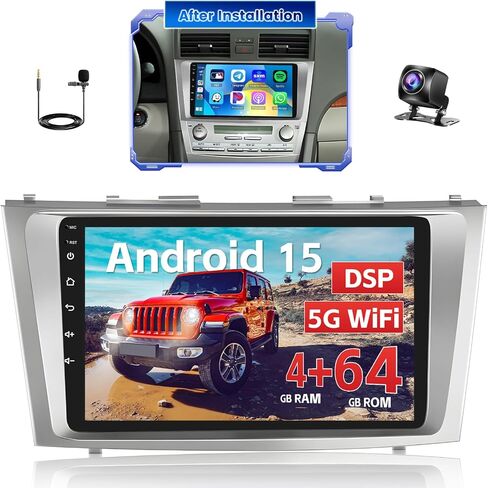 8 Core 4+64GB Wireless Apple Carplay لراديو Toyota Camry Android 2006-2011، Hikity 9 بوصة شاشة لمس Camry Stereo، 32EQ DSP، Bluetooth 5.0، Android Auto، GPS، WiFi، SWC، Mic، كاميرا احتياطية in Kuwait