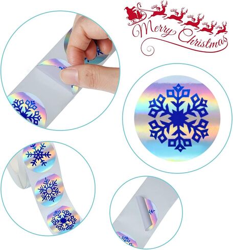 600 Pieces Snowflake Stickers Christmas Adhesive Holographic Stickers Laser Roll Round Tags for Envelope Seals Decals Decoration, 6 Styles in Saudi Arabia