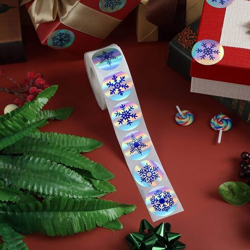 600 Pieces Snowflake Stickers Christmas Adhesive Holographic Stickers Laser Roll Round Tags for Envelope Seals Decals Decoration, 6 Styles in Saudi Arabia