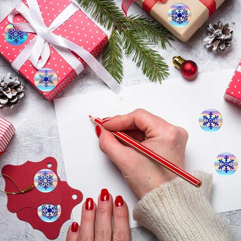 600 Pieces Snowflake Stickers Christmas Adhesive Holographic Stickers Laser Roll Round Tags for Envelope Seals Decals Decoration, 6 Styles in Saudi Arabia
