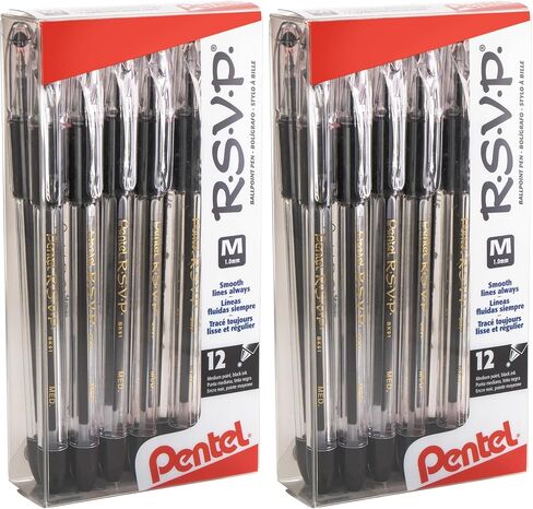 Pentel(R R.S.V.P.(R) Ballpoint Pens, 1.0 mm, Medium Point, Clear Barrel, Black Ink, Pack Of 12, BK91-A in Saudi Arabia