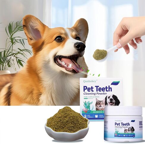 No-Brush Dog Teeth Cleaning Powder Eliminates Plaque in 30 Seconds, Dental Powder Cats Breath Freshener, Teeth Care Plaque Off Pet Tooth, Bad Breath Remedy Tartar Remover for Dogs with Enzymes in Saudi Arabia