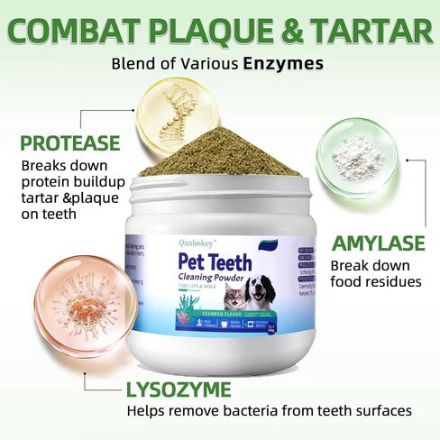 No-Brush Dog Teeth Cleaning Powder Eliminates Plaque in 30 Seconds, Dental Powder Cats Breath Freshener, Teeth Care Plaque Off Pet Tooth, Bad Breath Remedy Tartar Remover for Dogs with Enzymes in Saudi Arabia