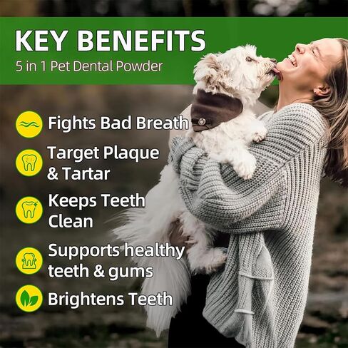 No-Brush Dog Teeth Cleaning Powder Eliminates Plaque in 30 Seconds, Dental Powder Cats Breath Freshener, Teeth Care Plaque Off Pet Tooth, Bad Breath Remedy Tartar Remover for Dogs with Enzymes in Saudi Arabia
