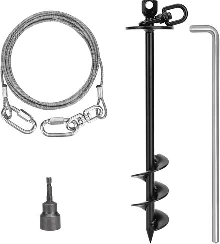 iklekione Dog Tie Out and Stake,360° Swivel Dog Stake-No Tangle,Outdoor Anti-Rust Dog Run,for Large Dogs up to 220 lbs in Kuwait