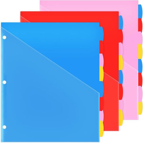 WOT I 8-TAB Binder Dividers مع جيب أمامي واضح-3 مجموعات ، فواصل جيب بلاستيكية قابلة لإعادة الاستخدام لثلاثة رنين ، 4 ألوان نابضة بالحياة ، مقاومة للدموع ، إجمالي 24 علامات تبويب in Kuwait