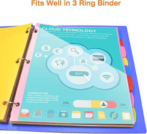 WOT I 8-TAB Binder Dividers مع جيب أمامي واضح-3 مجموعات ، فواصل جيب بلاستيكية قابلة لإعادة الاستخدام لثلاثة رنين ، 4 ألوان نابضة بالحياة ، مقاومة للدموع ، إجمالي 24 علامات تبويب in Kuwait