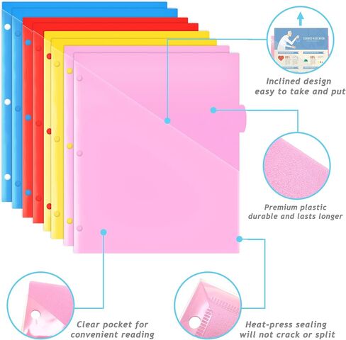 WOT I 8-TAB Binder Dividers مع جيب أمامي واضح-3 مجموعات ، فواصل جيب بلاستيكية قابلة لإعادة الاستخدام لثلاثة رنين ، 4 ألوان نابضة بالحياة ، مقاومة للدموع ، إجمالي 24 علامات تبويب in Kuwait