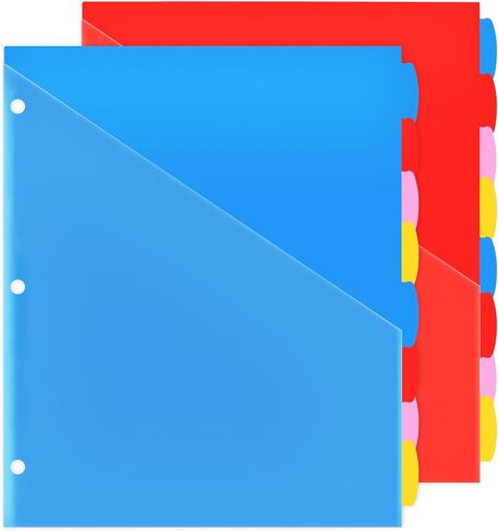 WOT I 8-TAB Binder Dividers مع جيب أمامي واضح-3 مجموعات ، فواصل جيب بلاستيكية قابلة لإعادة الاستخدام لثلاثة رنين ، 4 ألوان نابضة بالحياة ، مقاومة للدموع ، إجمالي 24 علامات تبويب in Kuwait