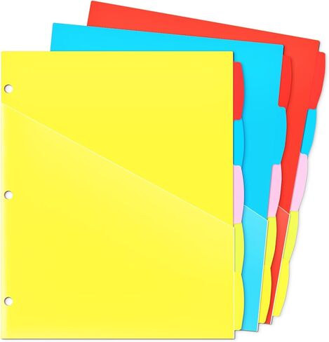 WOT I 8-TAB Binder Dividers مع جيب أمامي واضح-3 مجموعات ، فواصل جيب بلاستيكية قابلة لإعادة الاستخدام لثلاثة رنين ، 4 ألوان نابضة بالحياة ، مقاومة للدموع ، إجمالي 24 علامات تبويب in Kuwait