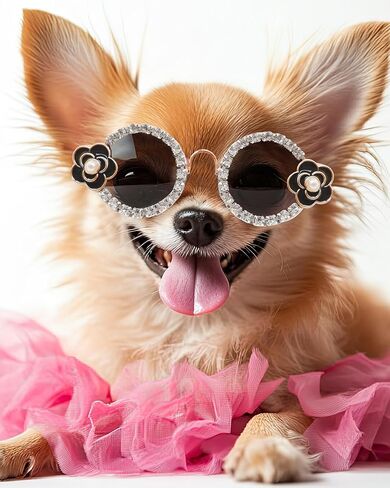 Hosiwei Camellia Diamonds Pet Sunglasses للكلاب/القطط الصغيرة والمتوسطة - نظارات أزياء لطيفة للحفلات ، عيد الهالوين ، عيد الميلاد - ملحق مضحك للملحقات للتقاط الصور (أسود ، صغير) in Kuwait