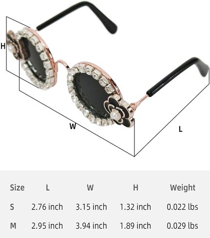 Hosiwei Camellia Diamonds Pet Sunglasses للكلاب/القطط الصغيرة والمتوسطة - نظارات أزياء لطيفة للحفلات ، عيد الهالوين ، عيد الميلاد - ملحق مضحك للملحقات للتقاط الصور (أسود ، صغير) in Kuwait