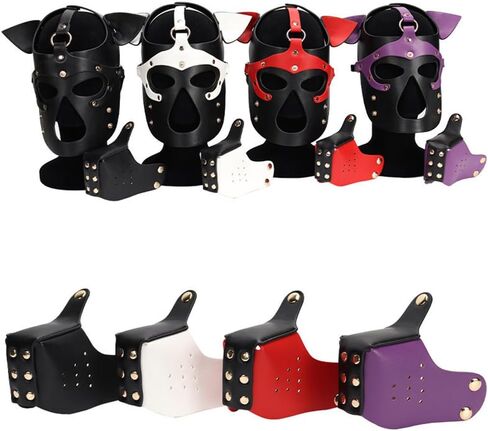 القناع البالغين PU Leather Puppy Hood ، قناع COSPLAY COSPLAY COSPLAY القابل للإزالة. in Kuwait