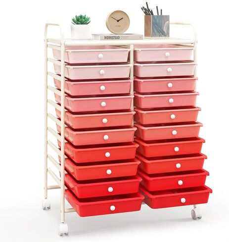 Happygrill 20-Drawer Organizer Cart Tools, Mobile Utility Storage Cart with Removable Drawers & Lockable Wheels, Rolling Storage Cart with wheels for Home Office School(Gradient Pink) in Saudi Arabia