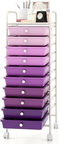 MEDIMALL 10 Drawers Rolling Storage Cart, Multipurpose Craft Storage Cart with Wheels, Mobile Tools Scrapbook Paper Organizer Cart for Office School Home Use in Kuwait