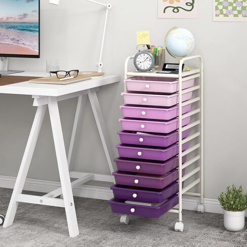 MEDIMALL 10 Drawers Rolling Storage Cart, Multipurpose Craft Storage Cart with Wheels, Mobile Tools Scrapbook Paper Organizer Cart for Office School Home Use in Kuwait