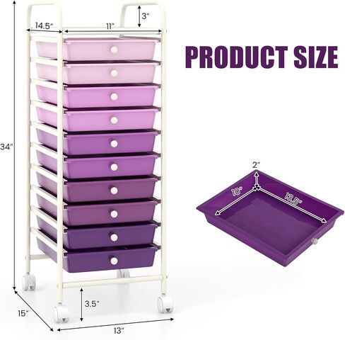 MEDIMALL 10 Drawers Rolling Storage Cart, Multipurpose Craft Storage Cart with Wheels, Mobile Tools Scrapbook Paper Organizer Cart for Office School Home Use in Kuwait