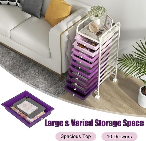 MEDIMALL 10 Drawers Rolling Storage Cart, Multipurpose Craft Storage Cart with Wheels, Mobile Tools Scrapbook Paper Organizer Cart for Office School Home Use in Kuwait
