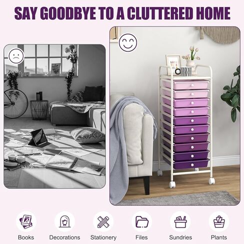 MEDIMALL 10 Drawers Rolling Storage Cart, Multipurpose Craft Storage Cart with Wheels, Mobile Tools Scrapbook Paper Organizer Cart for Office School Home Use in Kuwait