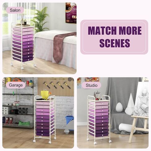 MEDIMALL 10 Drawers Rolling Storage Cart, Multipurpose Craft Storage Cart with Wheels, Mobile Tools Scrapbook Paper Organizer Cart for Office School Home Use in Kuwait