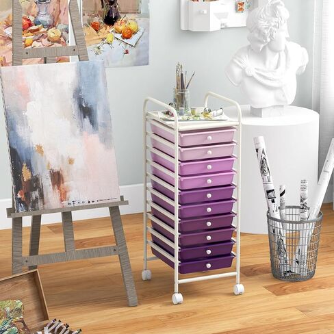 MEDIMALL 10 Drawers Rolling Storage Cart, Multipurpose Craft Storage Cart with Wheels, Mobile Tools Scrapbook Paper Organizer Cart for Office School Home Use in Kuwait
