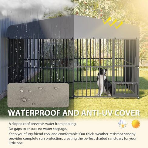 Outdoor Dog Kennel 9.7x9.7 ft with Roof, Heavy-Duty Metal Frame & Tube Design, Spacious Dog Run with Sun & Rain Cover, Secure Outdoor Pet Enclosure for Large Dogs, Backyard, Garden in Saudi Arabia