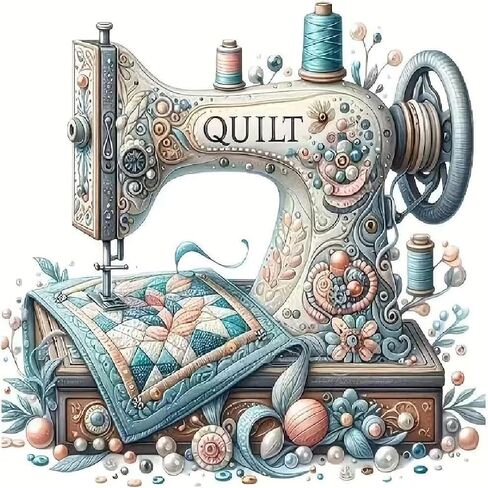 Sewing Machine Stamped Cross Stitch Kits - Vintage Sewing Machine Counted Cross Stitch Kits for Adults, Needlepoint Cross-Stitch Patterns Dimensions Needlecrafts Embroidery Kits 13.7x13.7 Inches in Kuwait