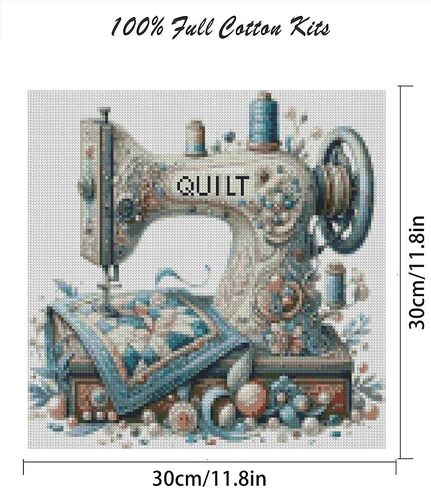 Sewing Machine Stamped Cross Stitch Kits - Vintage Sewing Machine Counted Cross Stitch Kits for Adults, Needlepoint Cross-Stitch Patterns Dimensions Needlecrafts Embroidery Kits 13.7x13.7 Inches in Kuwait