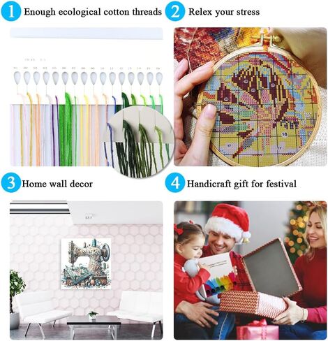 Sewing Machine Stamped Cross Stitch Kits - Vintage Sewing Machine Counted Cross Stitch Kits for Adults, Needlepoint Cross-Stitch Patterns Dimensions Needlecrafts Embroidery Kits 13.7x13.7 Inches in Kuwait