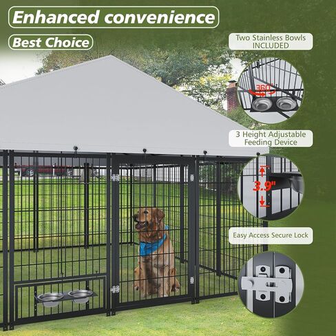 Outdoor Dog Kennel 9.7x9.7 ft with Roof, Heavy-Duty Metal Frame & Tube Design, Spacious Dog Run with Sun & Rain Cover, Secure Outdoor Pet Enclosure for Large Dogs, Backyard, Garden in Saudi Arabia
