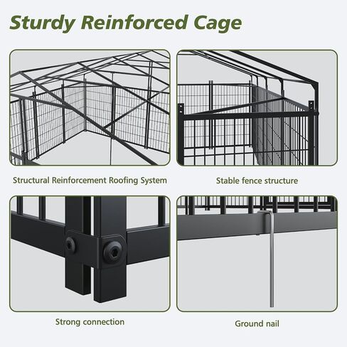 Outdoor Dog Kennel 9.7x9.7 ft with Roof, Heavy-Duty Metal Frame & Tube Design, Spacious Dog Run with Sun & Rain Cover, Secure Outdoor Pet Enclosure for Large Dogs, Backyard, Garden in Saudi Arabia