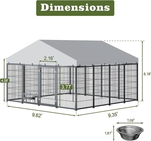 Outdoor Dog Kennel 9.7x9.7 ft with Roof, Heavy-Duty Metal Frame & Tube Design, Spacious Dog Run with Sun & Rain Cover, Secure Outdoor Pet Enclosure for Large Dogs, Backyard, Garden in Saudi Arabia