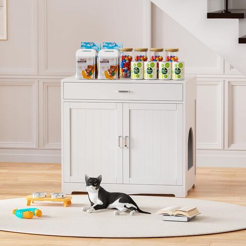 Cat Litter Box Enclosure, Hidden Litter Box Furniture with Built-in Power Outlet, Indoor Cat House, Cat Washroom Furniture, End Side Table for Hallway & Bedroom in Saudi Arabia