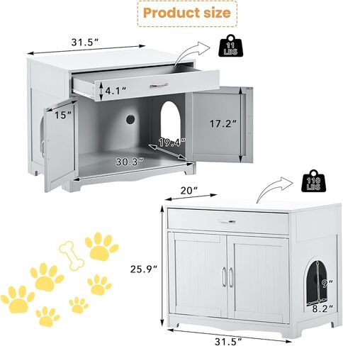 Cat Litter Box Enclosure, Hidden Litter Box Furniture with Built-in Power Outlet, Indoor Cat House, Cat Washroom Furniture, End Side Table for Hallway & Bedroom in Saudi Arabia