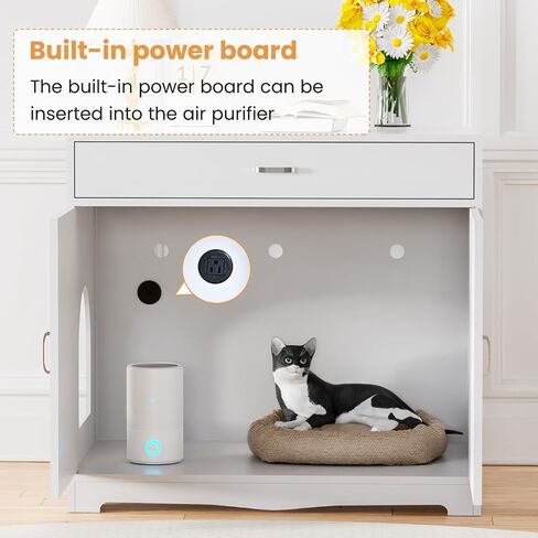 Cat Litter Box Enclosure, Hidden Litter Box Furniture with Built-in Power Outlet, Indoor Cat House, Cat Washroom Furniture, End Side Table for Hallway & Bedroom in Saudi Arabia