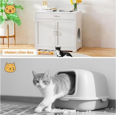 Cat Litter Box Enclosure, Hidden Litter Box Furniture with Built-in Power Outlet, Indoor Cat House, Cat Washroom Furniture, End Side Table for Hallway & Bedroom in Saudi Arabia