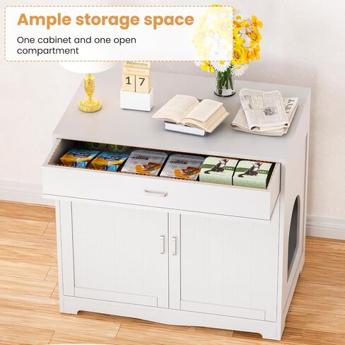Cat Litter Box Enclosure, Hidden Litter Box Furniture with Built-in Power Outlet, Indoor Cat House, Cat Washroom Furniture, End Side Table for Hallway & Bedroom in Saudi Arabia