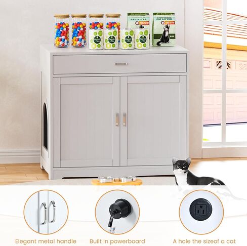 Cat Litter Box Enclosure, Hidden Litter Box Furniture with Built-in Power Outlet, Indoor Cat House, Cat Washroom Furniture, End Side Table for Hallway & Bedroom in Saudi Arabia
