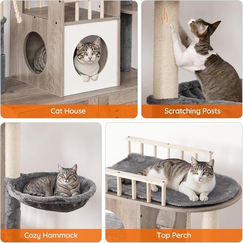 Tree Hoobro Cat Tree مع حاوية صندوق القمامة ، 31.5 "L x 17.7" W × 57 "H ، برج القطط مع صندوق القمامة المخفي ، أثاث القطط للقطط الداخلية ، شقة القط ، وظائف الخدش ، أرجوحة ، Greige BG33MZ03 in Saudi Arabia